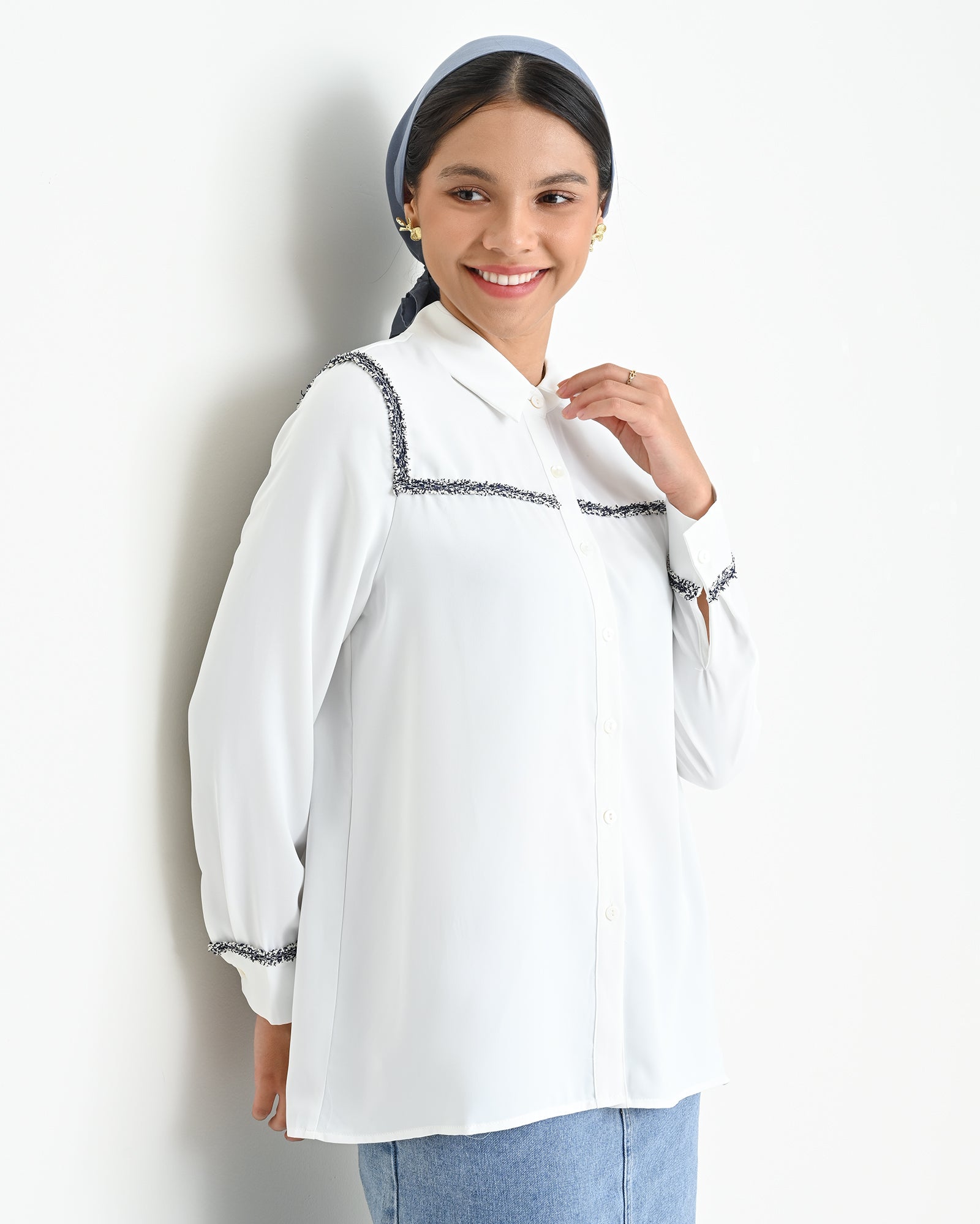Santorini Stripe Daphne Shirt in White main image 1